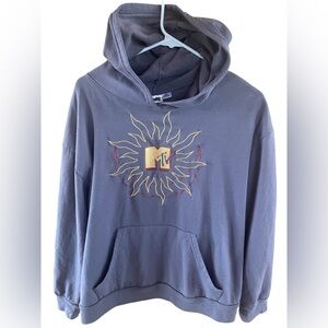 Vintage MTV Sun Logo Gray Pullover Hoodie Sweatshirt XL Fleece Lined Unisex